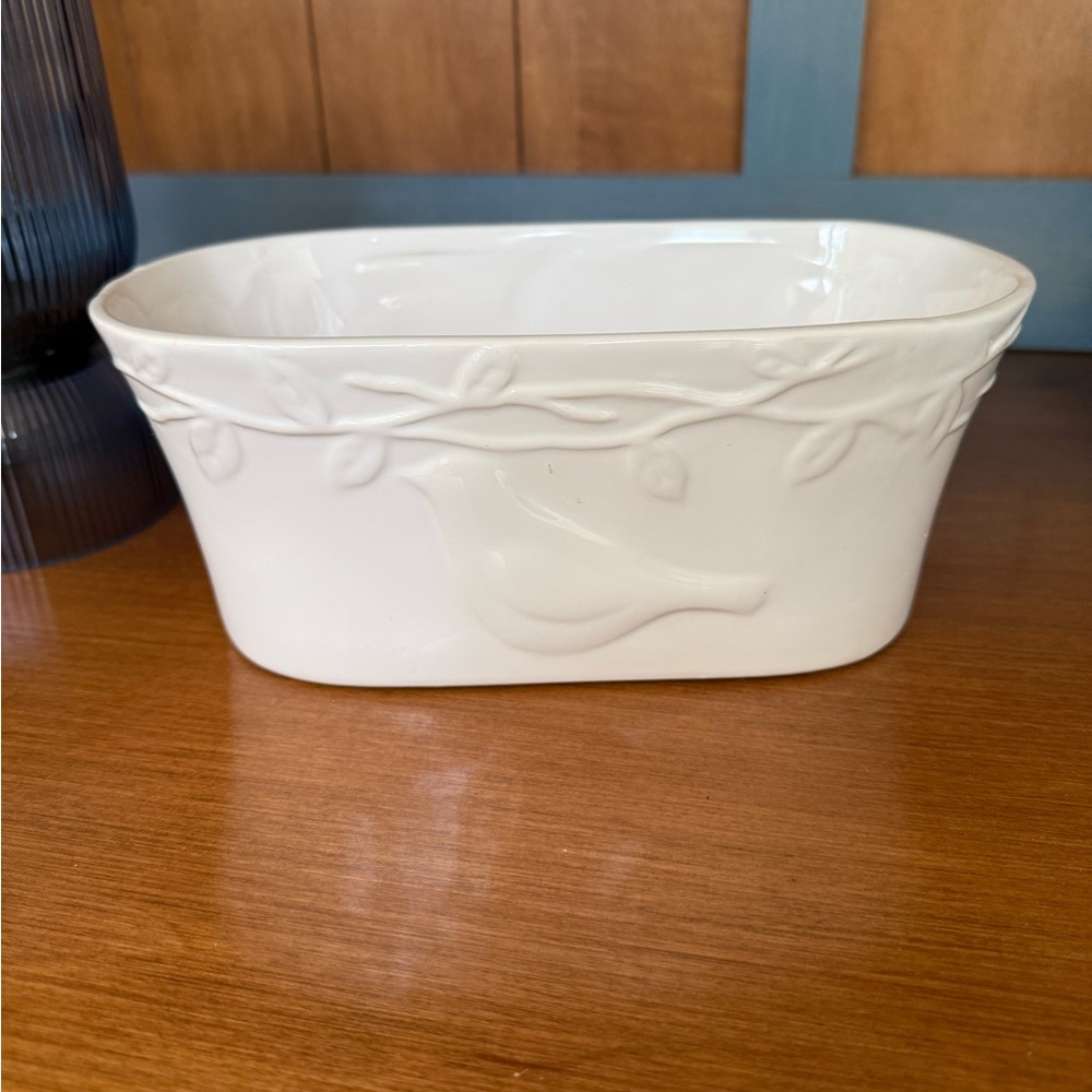 White Ceramic Bird Motif Planter